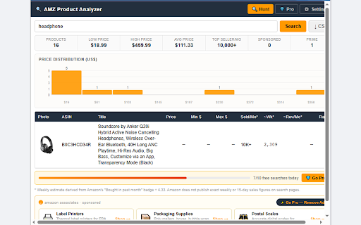 AMZ Product Analyzer :: Amazon product research sheet for sellers & dropshippers. Scrape prices, BSR, sales data, ratings and export to CSV instantly.