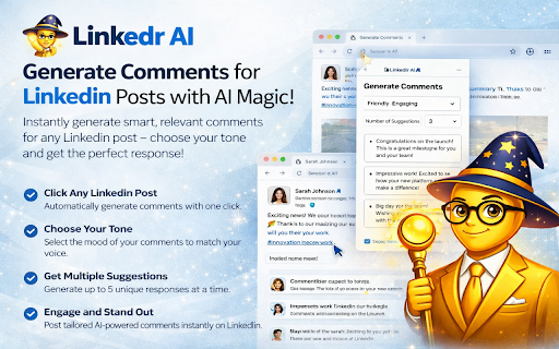 Linkedr AI: LinkedIn Comment Generator & Reply Writer for Engagement :: Generate AI LinkedIn comments from selected posts with custom tone, style, and instructions.