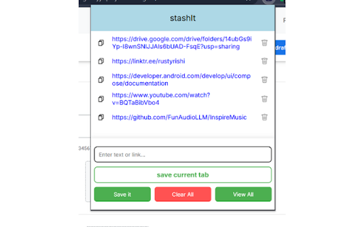 StashIt :: Save text and links in Chrome local storage to easily access it with a shortcut