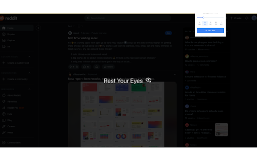 Eye Rest Reminder :: A Chrome extension that reminds you to rest your eyes and prevent digital eye strain with gentle break reminders.