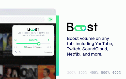 Boost — Increase volume :: The extension lets you control and amplify browser sound up to 600%.