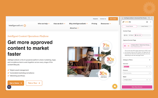 IntelligenceBank AI Marketing Compliance :: Run compliance, legal, and brand risk checks on files, text, web pages, and content pulled from your team's connected apps.