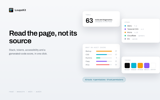 LoupeKit — Web Tech & AI Vibe-Code Inspector :: Inspect web tech stacks, extract design tokens, and audit AI vibe-coded sites with actionable refactoring guides.