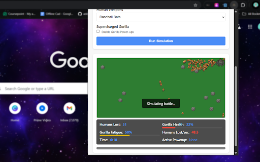 1 Gorilla vs 100 Humans :: An interactive simulator for the viral '1 Gorilla vs. 100 Humans' debate. Customize scenarios and watch the battle unfold!