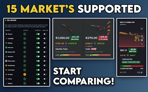 CS2 Sniper — Multi-Market Price Helper :: Shows Buff163 sell + buy-order reference prices across 40+ CS2 marketplaces. Powered by cs2sniper.org.