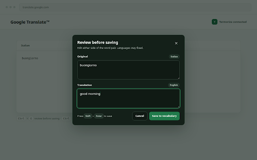 TermoClip :: Translate selected text anywhere and save useful word pairs to Termorize.