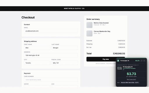 Butter — Smart Card Recommender :: Detects checkout pages and shows which of your Canadian credit cards earns the most on that purchase. Nothing leaves your browser.