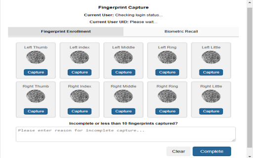 Biometric Fingerprint Capture :: Captures 10 fingerprints, generates a unique ID, and sends the data to a backend.