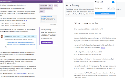 AI Just Read – Smarter Reader Mode with Article Summaries :: Clean up web pages and get AI-powered smart summaries for quick reading