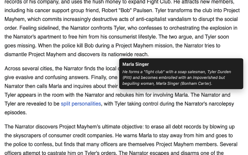 NameTrace :: Hover any name on an article (Wikipedia, news, blogs) to see their full name and the sentence they were first introduced in.