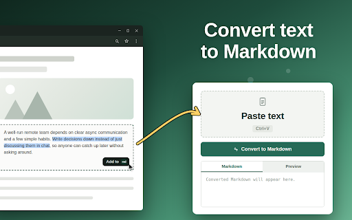 Text to Markdown :: Use Text to Markdown to convert rich text, Word, or HTML to Markdown, preview and print Markdown — ideal for READMEs and AI prompts.