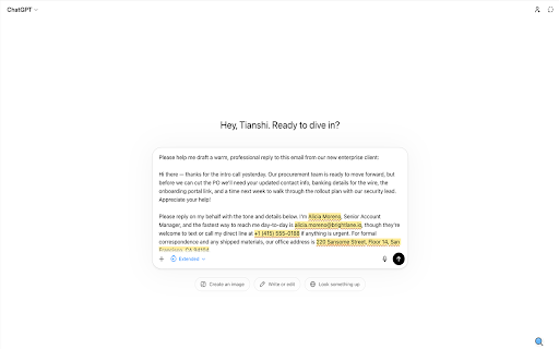 Rescriber :: Detect and redact PII in your ChatGPT prompts before you send them. Runs entirely in your browser — no server, no API key.