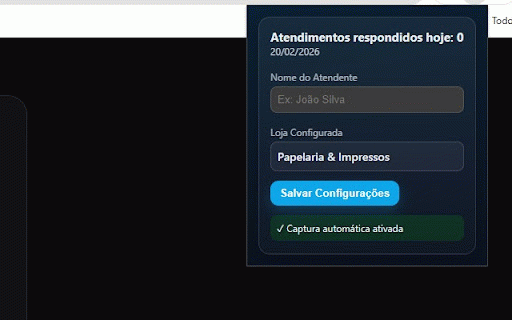 Papelaria & Impressos Shopee Chat :: Conta quantas conversas foram respondidas no chat da Shopee por dia.