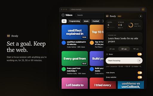 Fovely: YouTube Focus & Distraction Blocker :: Block YouTube distractions, keep the tutorial: Fovely hides the videos and Shorts that don't fit the goal you type.