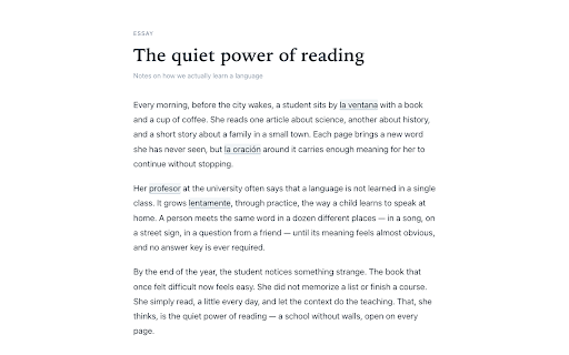 Contexto :: Learn Spanish, German, French, or Italian while you read — words change in context, fully on-device.