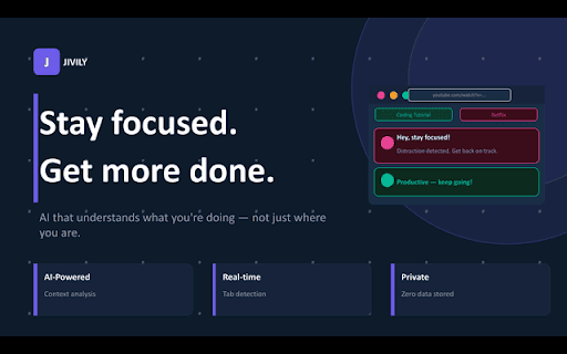 Jivily: AI Focus Guard :: Smart productivity tool protecting you from distractions.
