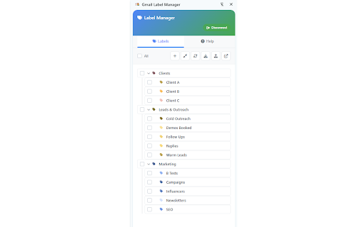 Gmail Label Manager :: Manage Gmail labels with ease - create, edit, delete, and organize labels in a sidebar interface
