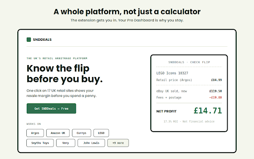 SNDDeals: eBay Sold Price & Reseller Profit Checker :: Real eBay UK sold prices and net profit before you buy to flip. 17 UK retailers, 7 free checks, no card required.