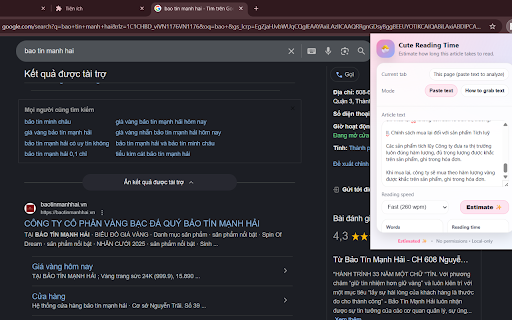 Cute Reading Time :: Estimate reading time for an article by analyzing pasted text or selected content.
