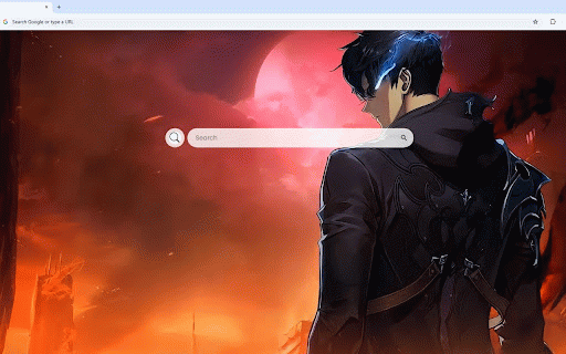 Sung Jin-Woo Fire Live Wallpaper :: Dark-haired hunter gazing at crimson moon in apocalyptic burning landscape.