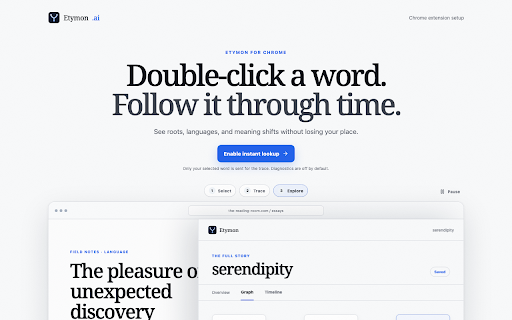 Etymon :: Trace the origin of a selected word without sending the page around it.