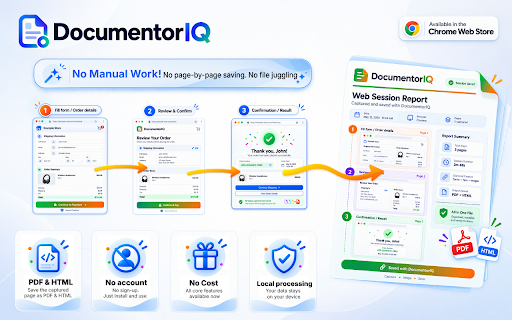 DocumentorIQ Pro – Multi-Page Screenshot PDF – AI-Ready Content :: Save web pages, sessions and scrollable chats as selectable-text PDFs or structured HTML. Processing stays on your device.