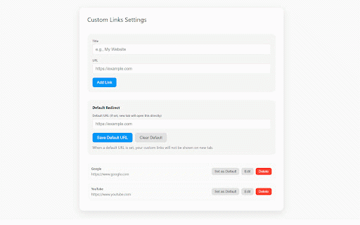 Custom New Tab :: Replace new tab page with your own custom links.