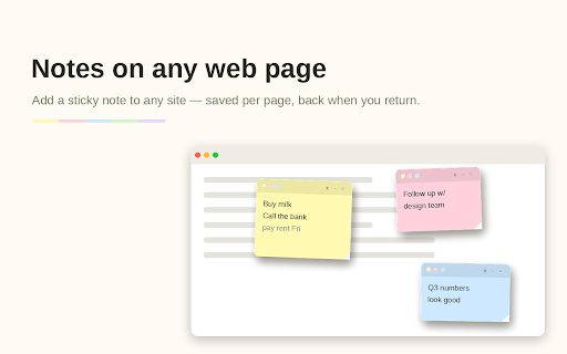 Sticky Notes :: Stick draggable, resizable notes onto any webpage. Notes are saved per page and restored when you return.