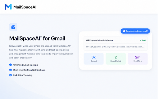 Email Tracker & Mail Merge by MailSpaceAI :: Track email opens and clicks, send personalized mail merges, and sync Google Sheets contacts—all in Gmail.