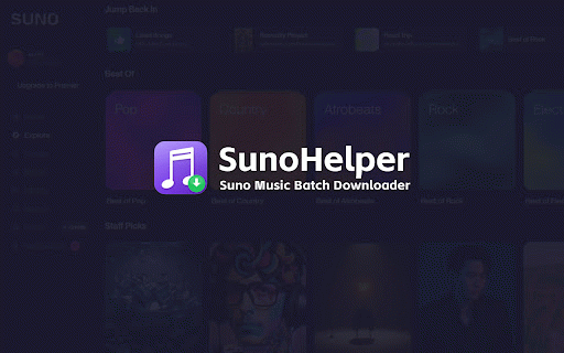 SunoHelper - Suno Music Batch Downloader :: Batch download your Suno AI music in MP3 & WAV format with original song titles.
