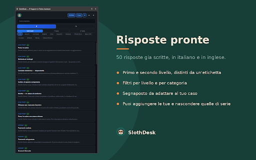 SlothDesk — IT Support & Ticket Assistant :: Knowledge base IT, risposte pronte e AI che scrive la mail al posto tuo. Tutto nel side panel, senza cambiare scheda.