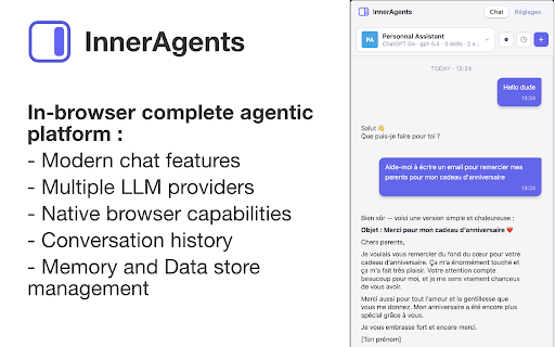 InnerAgents :: AI agents that live in your browser sidebar. Connect your own API keys from Anthropic, OpenAI, OpenRouter, or any custom provider.
