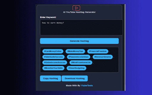 AI YouTube Hashtag Generator :: Generate SEO-friendly hashtags for YouTube videos using AI to boost video reach and discoverability.