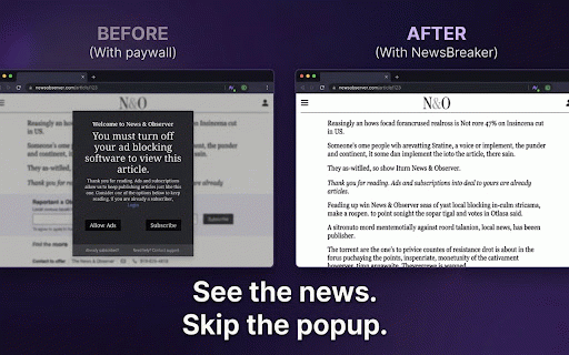 NewsBreaker — Bypass "News&Observer" Ad-Blocker Screen :: Bypasses News & Observer's ad-blocker detection screen to access content without disabling your ad blocker.