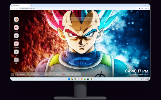 Vegeta - Dragon Ball Z Wallpaper :: Custom browser new tab featuring Vegeta from Dragon Ball Z with striking split red and blue auras.