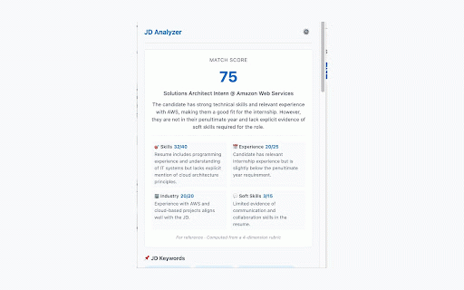 JD Analyzer — AI Resume & JD Match :: Match your resume to any job in seconds. Get score, gaps, cover letter, resume tips & interview questions.