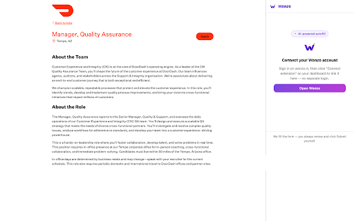 Wonzo Autofill :: Autofill job applications on any career site using your saved Wonzo profile — you review and submit.
