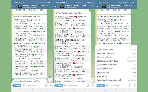 Crypto Signals - 24/7 AI & ML Service :: Get AI-powered crypto trading signals via the CryptoTrends777Bot on Telegram. Real-time BUY/SELL alerts with customizable filters.
