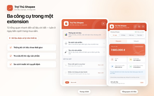 Trợ Thủ Shopee — Thống kê & Tra cứu :: Thống kê chi tiêu Shopee, tra cứu độ tin cậy shop và so sánh sản phẩm — xử lý ngay trên thiết bị của bạn.