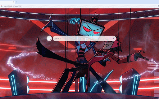 Hazbin Hotel Vox and Valentino Live Wallpaper :: Vox and Valentino in dramatic red scene with electric lightning and neon lights from Hazbin Hotel.