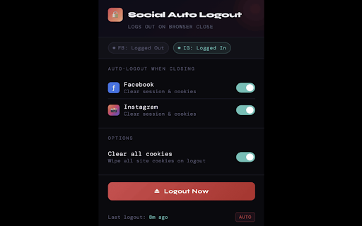 Social Auto Logout :: Automatically logs you out of social media sites when the browser closes. Protect your privacy on shared computers.