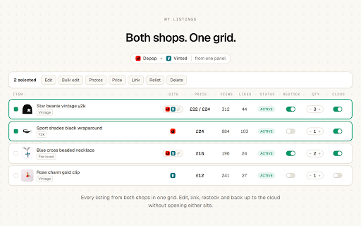SaleLinx - Depop & Vinted Crosslister :: Crosslist Depop to Vinted in seconds. Bulk relist, refresh, price drops, offers and shipping labels in one panel.