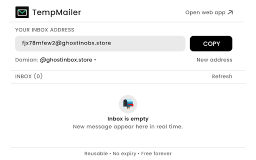 TempMailer - Reusable temp email :: Instant, reusable disposable email addresses. Paste into any signup form, see the verification message inline - no tab switching.