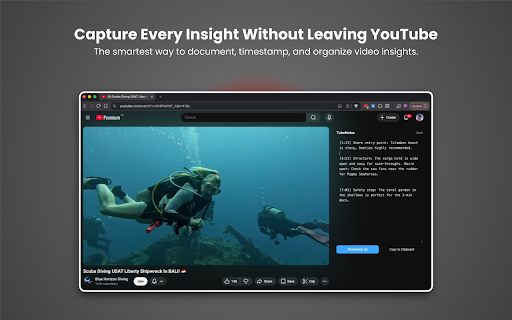 TubeNotes :: Take notes directly on YouTube. Add one-click timestamps, hide distractions, and copy formatted study guides with a single click.…