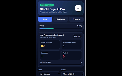 StockForge AI :: AI metadata assistant for Adobe Stock contributors with batch processing, API key rotation, and workflow controls.
