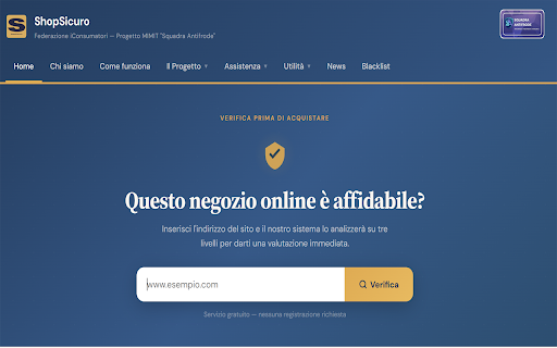 SHOP SICURO - STOP AL PHISHING :: Verifica siti online ed email sospette quando apri l'estensione. Controlla link, banche citate e segnali di phishing.