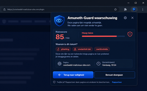 Amuneth-Guard :: Browserlaag tegen phishing, credential theft, verdachte downloads en datalekrisico's.