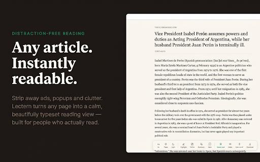Lectern — Reader Mode, AI Summaries & Highlights :: Clean reader mode, speed reading, highlights, read later list and article downloads. The reading companion for serious readers.