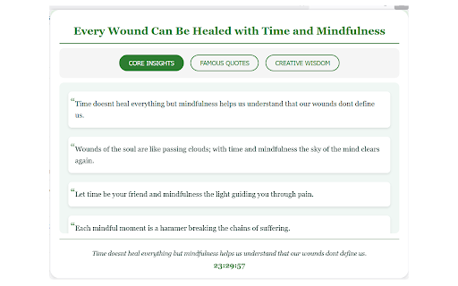 Every Wound Can Be Healed :: A collection of 100 quotes on healing through time and mindfulness, inspired by Buddhist teachings and renowned authors.