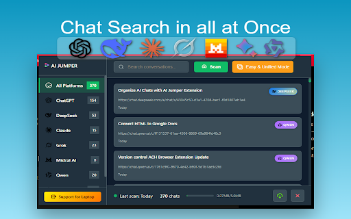 AI JUMPER :: Archive, search, and organize your conversation histories from popular AI chat platforms locally.